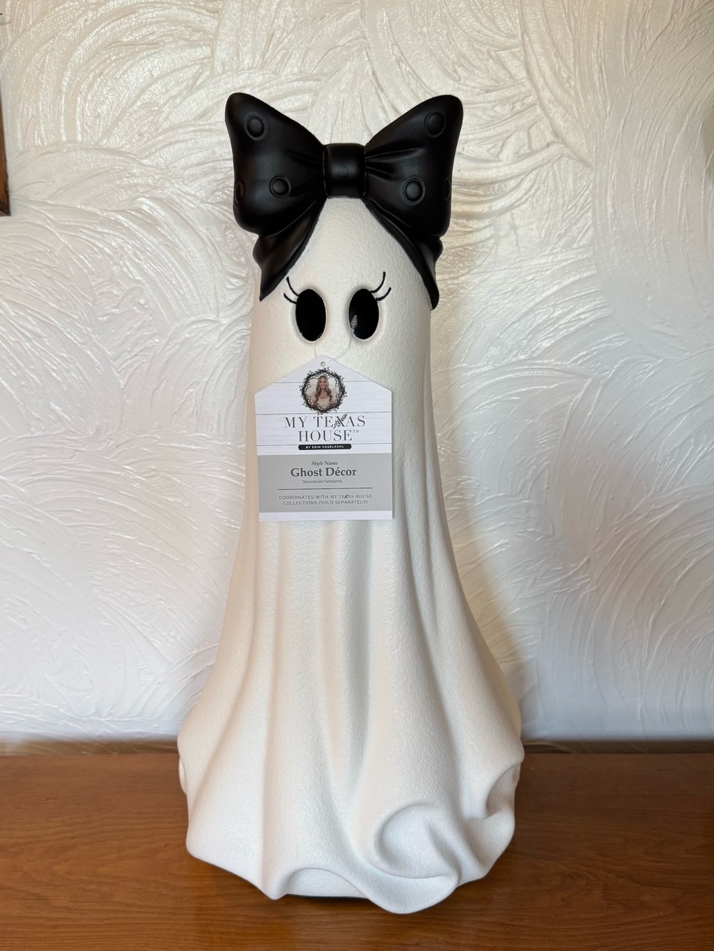My Texas House White Ghost Décor with Black Bow NWT